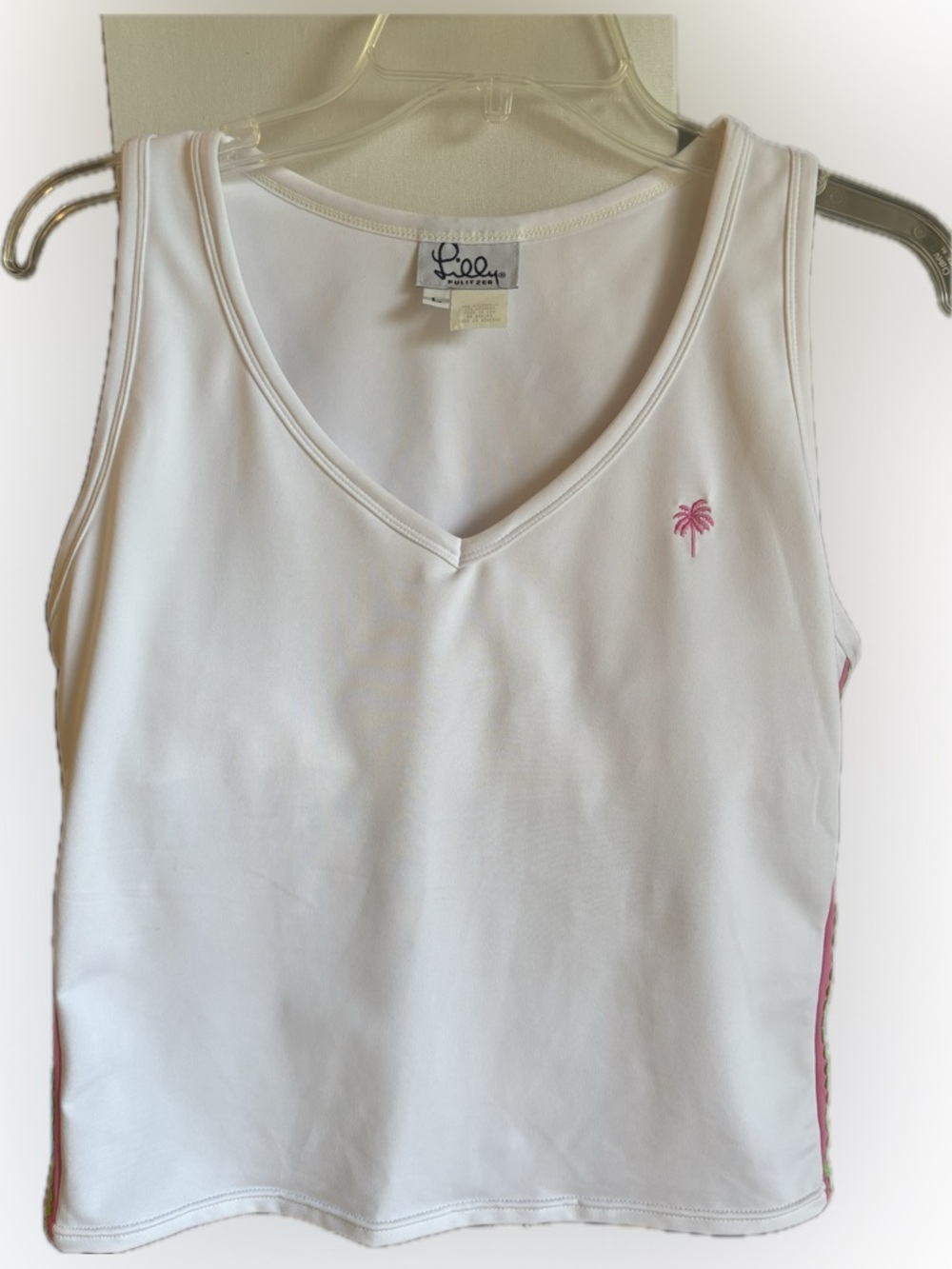 Lilly Pulitzer White Sleeveless Tank Top Pink Palm Logo Size L